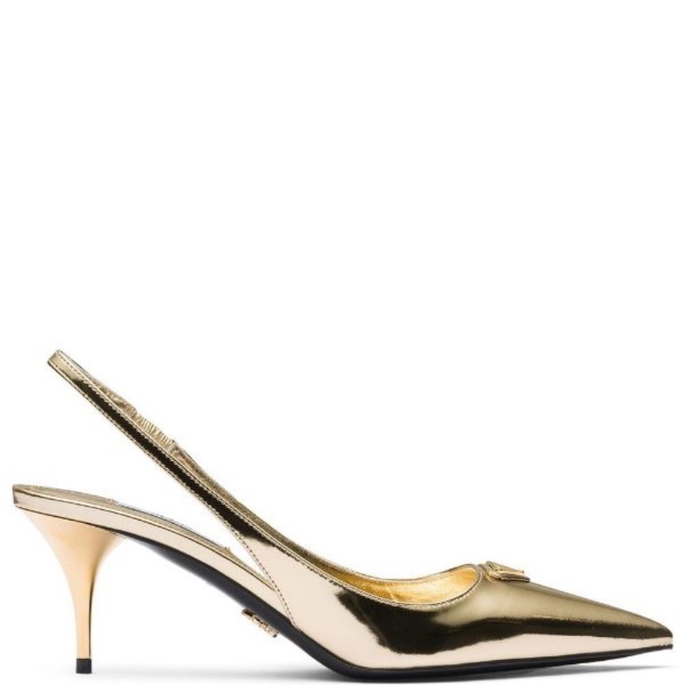 Prada 65mm metallic slingback leather pumps
